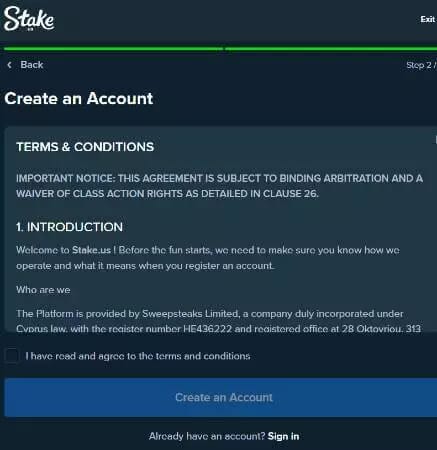 Stake signup page2