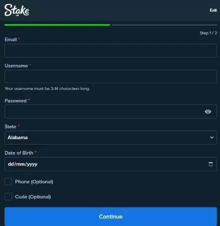 Stake signup page1