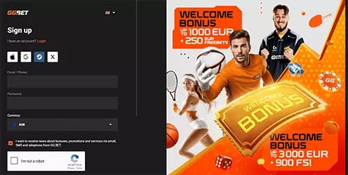 GGBet registrační obrazovka