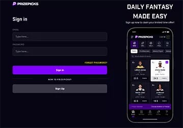 PrizePicks login screen