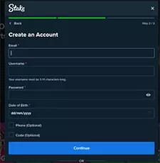 Sign up screen