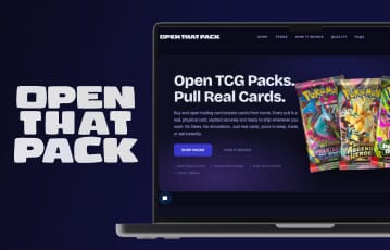OpenThatPack homepage displaying trading card pack openings