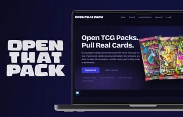 OpenThatPack homepage displaying trading card pack openings