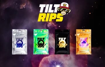 TiltRips product packaging displayed against cosmic background